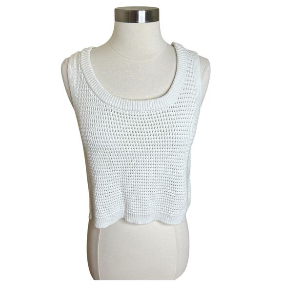 Lulus Sweater Tank Top Womens Large White Loose Knit Cropped Relax Fit Boho - Picture 1 of 8